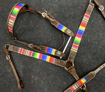 Rainbow Serape Print Browband Headstall and Breast collar Set with wither strap