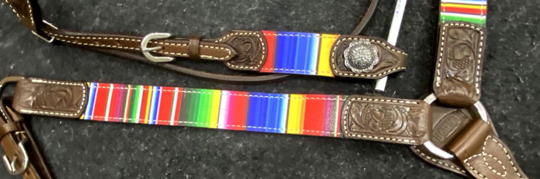 Rainbow Serape Print Browband Headstall and Breast collar Set with wither strap
