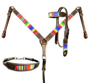 Rainbow Serape Print Browband Headstall and Breast collar Set with wither strap