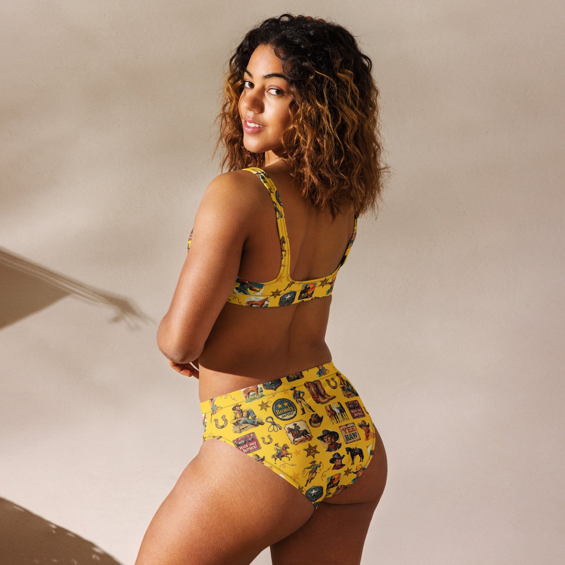 Yeehaw Vintage Cowboy Collage Mustard Bikini