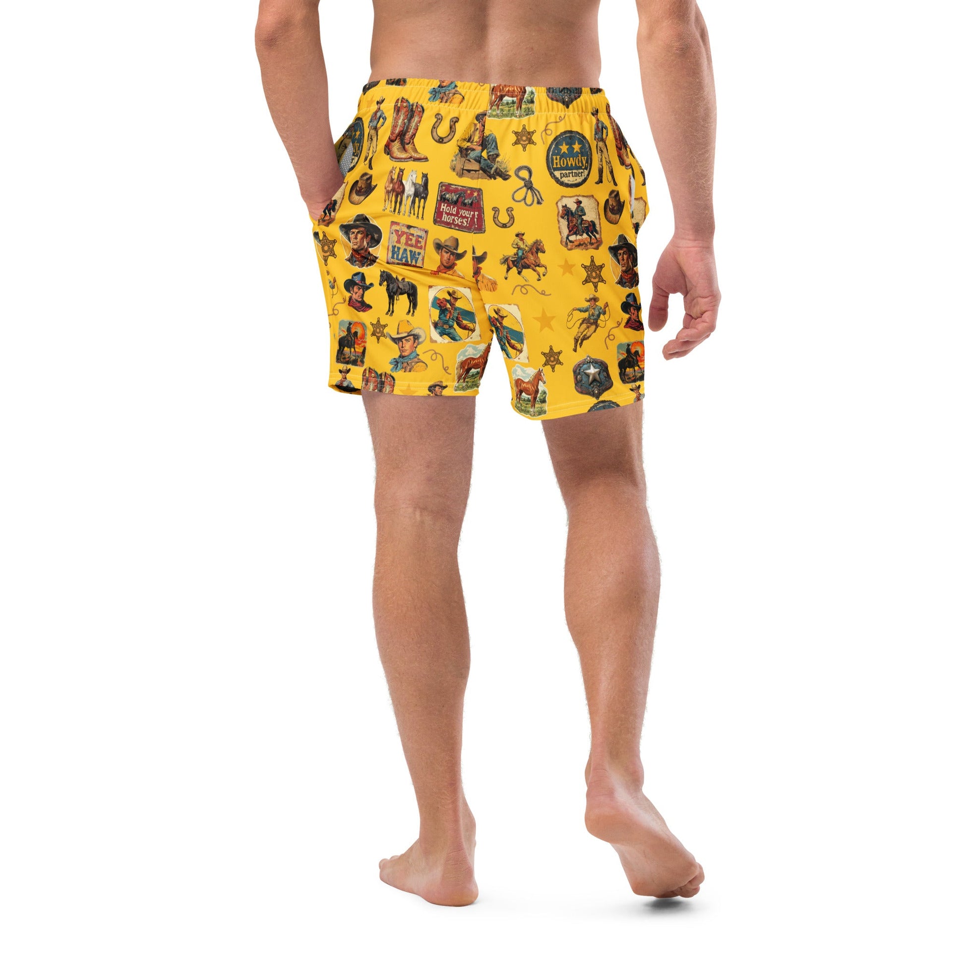 YEEHAW Vintage Cowboy Collage Western Swim Trunks Shorts