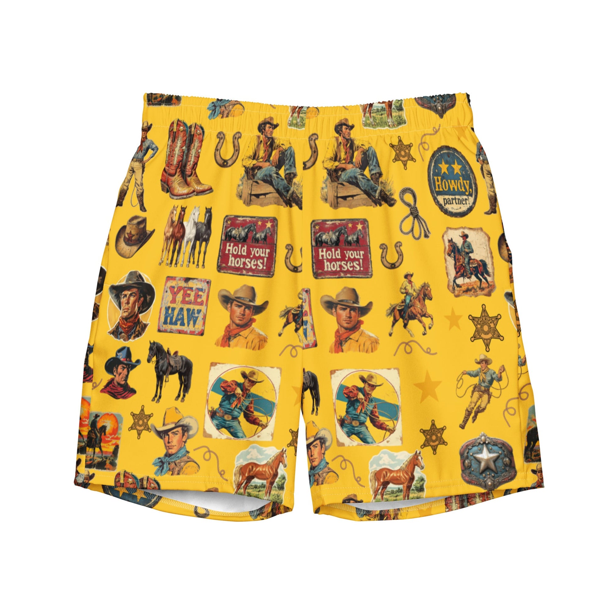 YEEHAW Vintage Cowboy Collage Western Swim Trunks Shorts