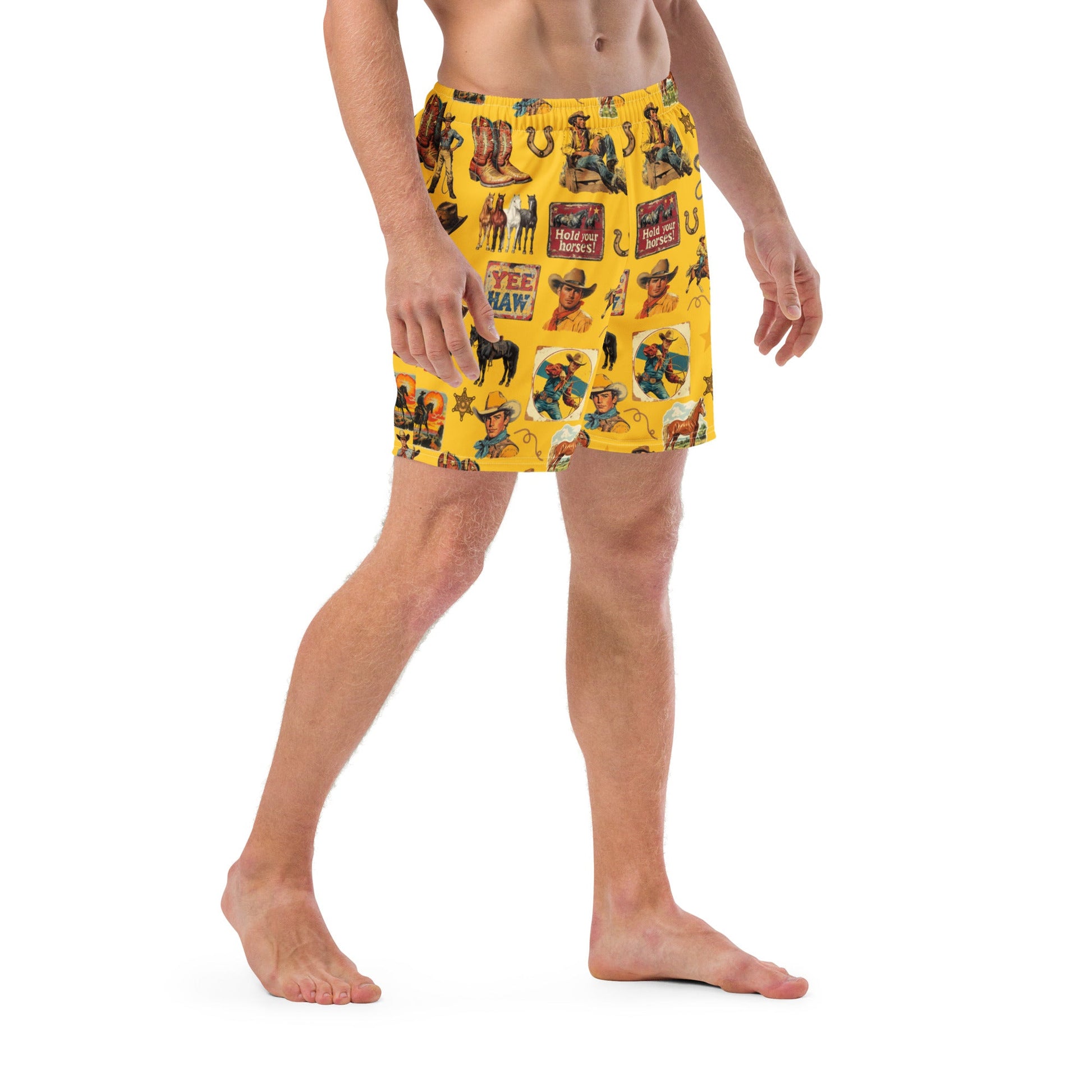 YEEHAW Vintage Cowboy Collage Western Swim Trunks Shorts