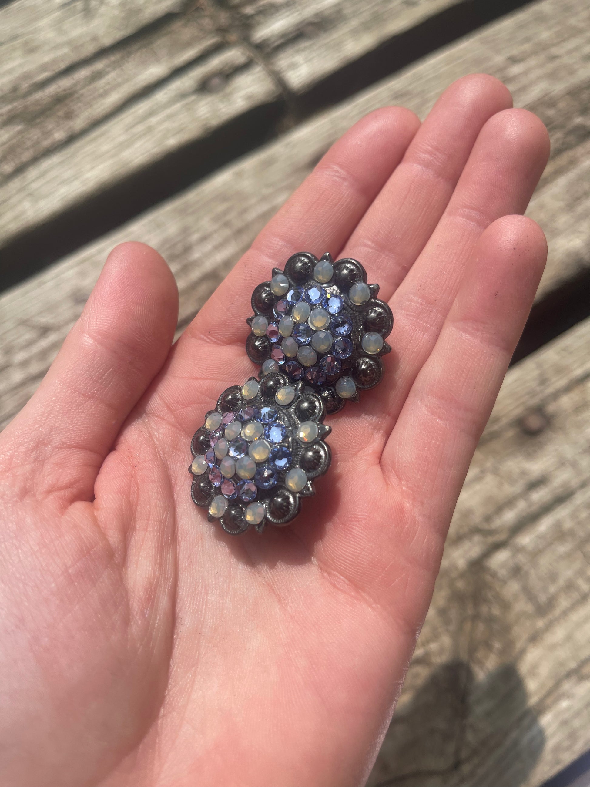 Bling Black Concho with Silver Opal and Purple Rhinestones - Blazzing Bridles