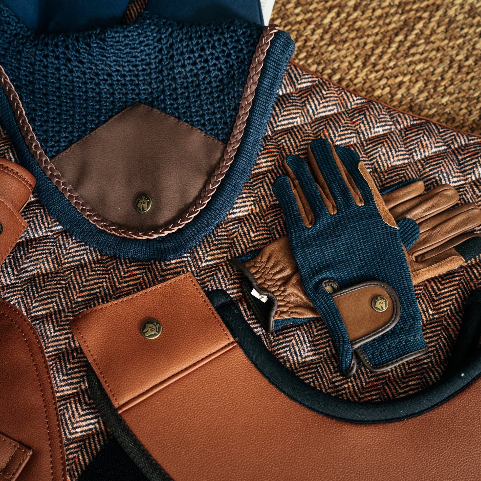 Riding Gloves, Navy & Cognac