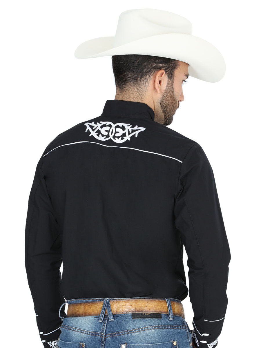 Mens El Señor de los Cielos Charro Embroidery Shirt Black/White 40782