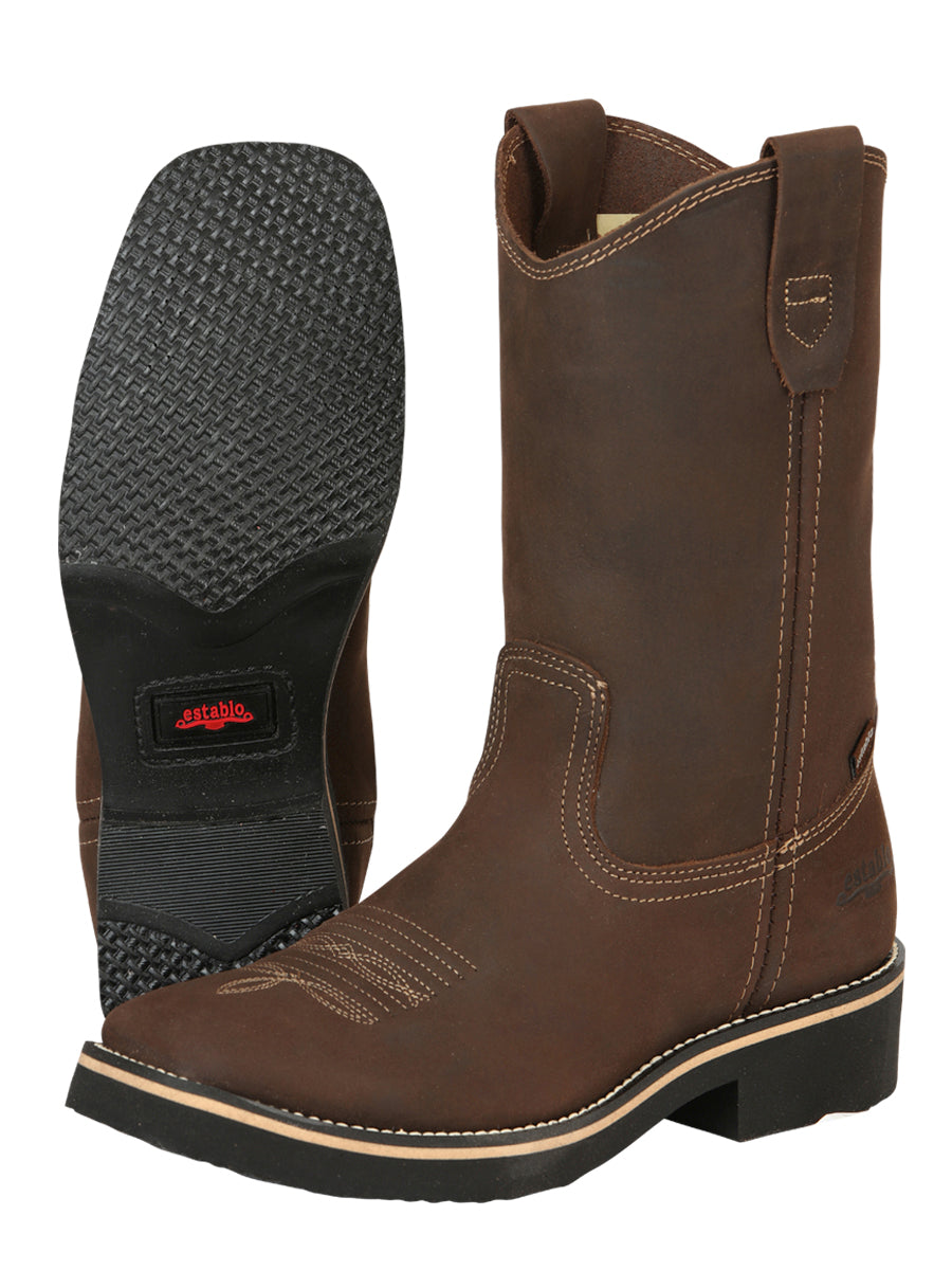 ESTABLO Men’s Leather Hybrid Work Cowboy Boot - Made In Mexico - Crazy Tan 41550
