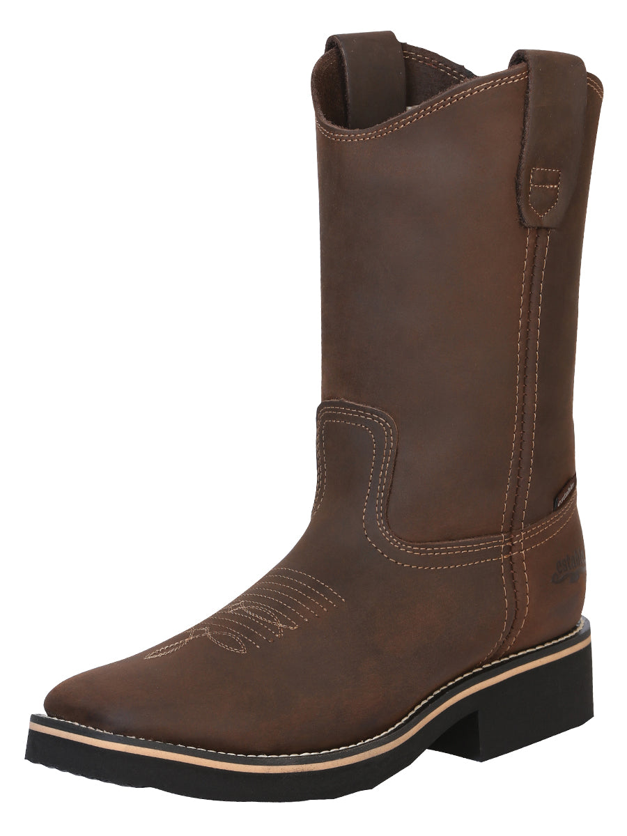 ESTABLO Men’s Leather Hybrid Work Cowboy Boot - Made In Mexico - Crazy Tan 41550