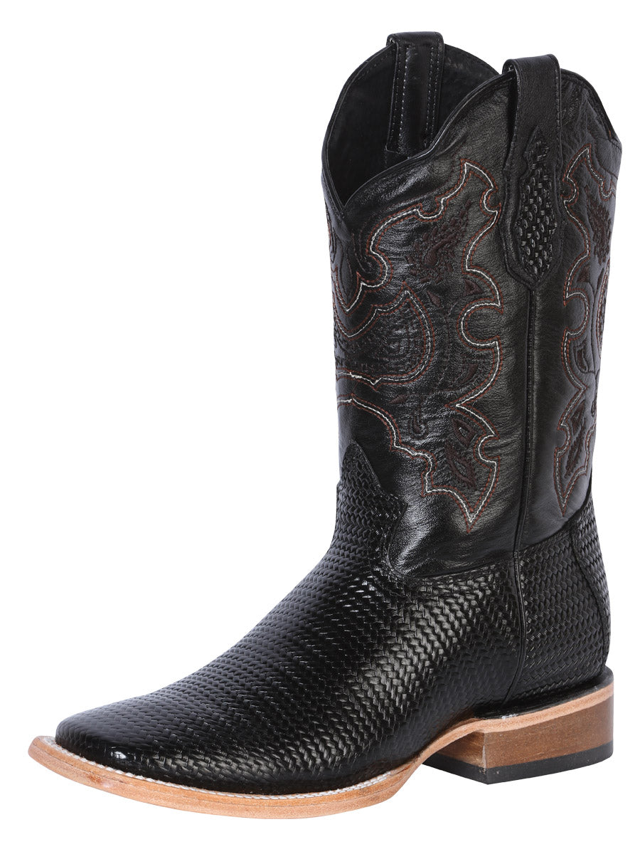 El General Men’s Rodeo Boot - Embossed Woven Leather - Black 41790