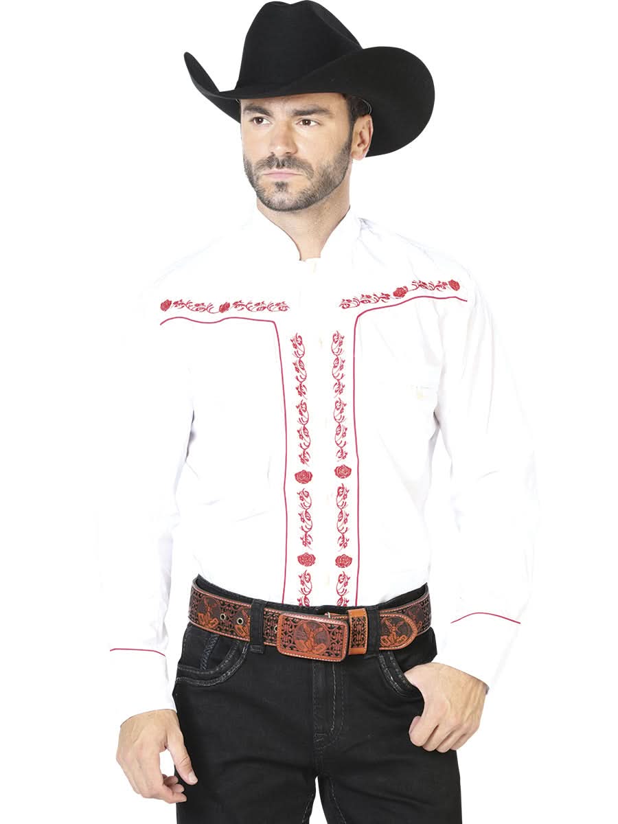 Mens El Señor de los Cielos Charro Embroidery Shirt White/Red 42922