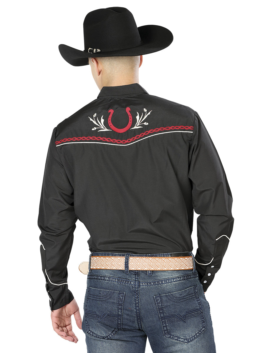 El General Embroidery Western Shirt Black/Red 43293