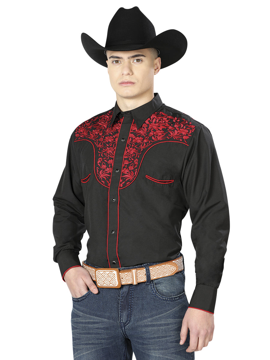 El Señor de los Cielos Embroidery Shirt Black/Red 43297
