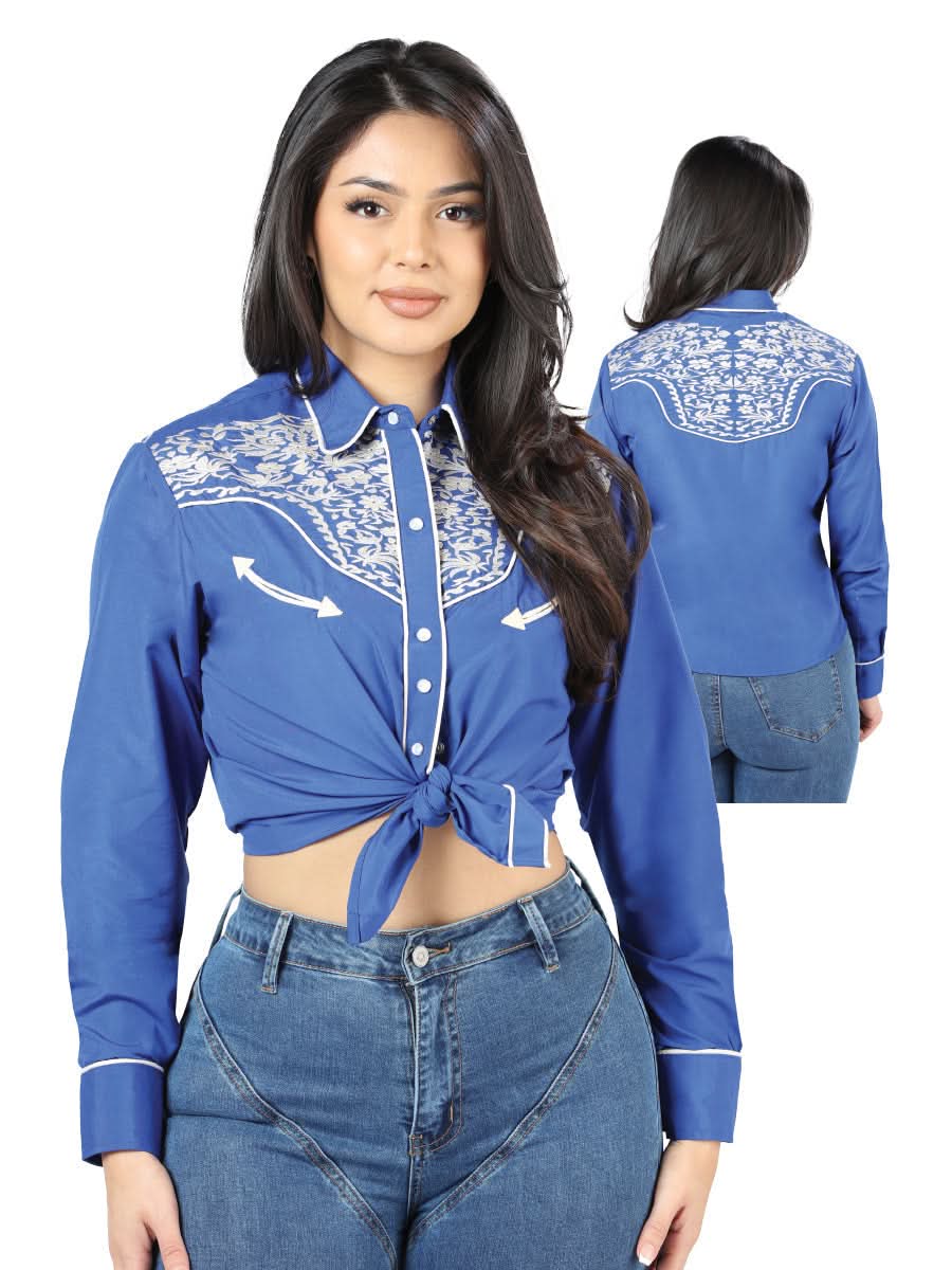Embroidered Western Style Button-Up Blouse for Women