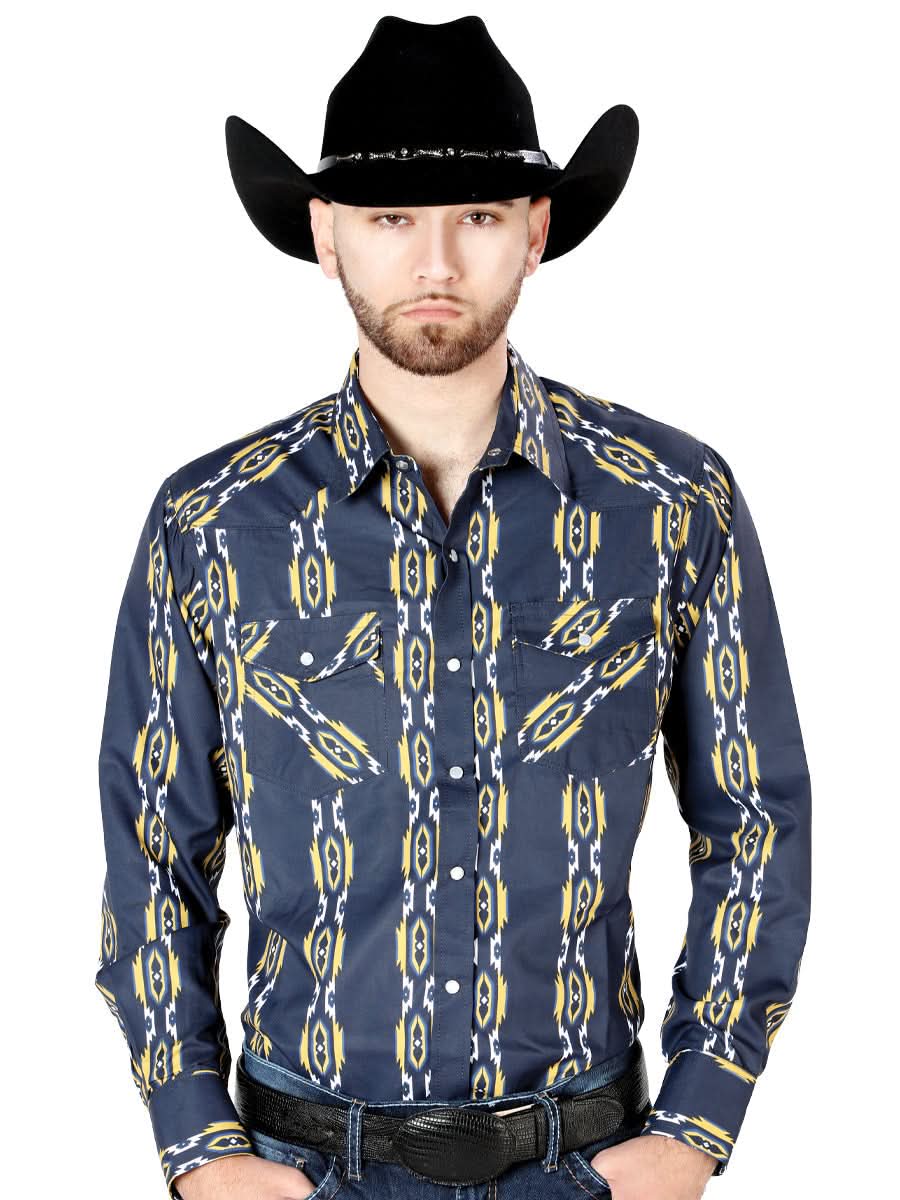 Blue Long Sleeve Cowboy Shirt 44219