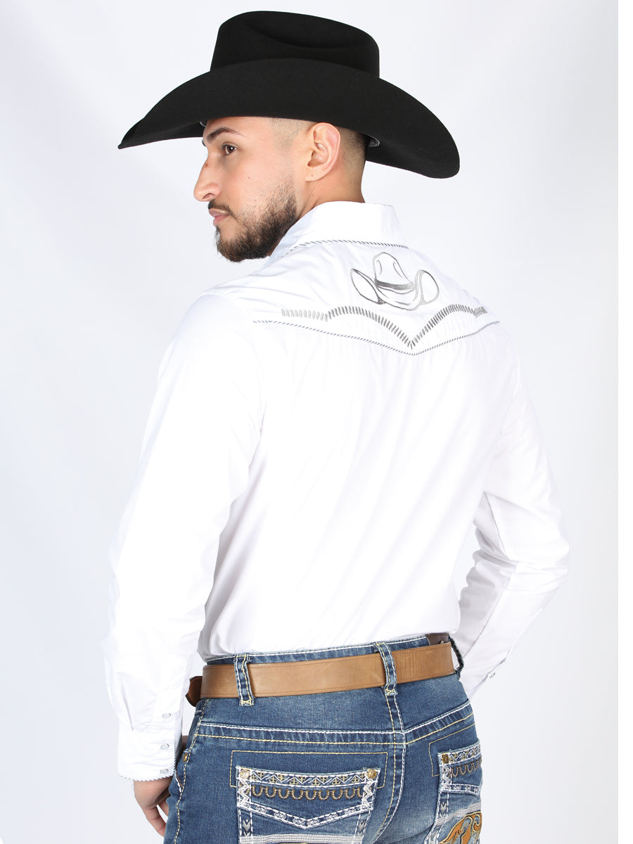 El General Men's Traditional Embroidered Western Charro Shirt - White/Black 44298