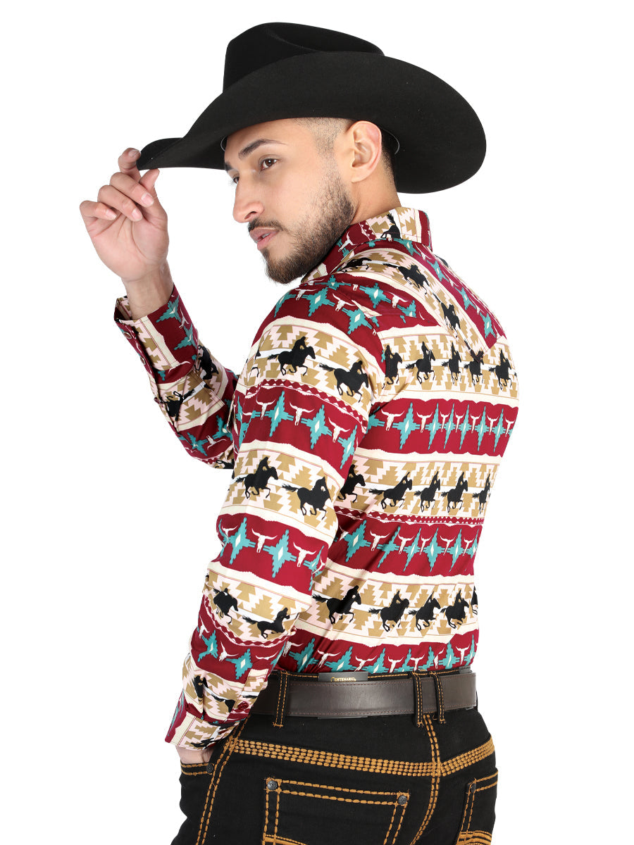 El General Black/Gold Casual Long-Sleeve Shirt  -  Burgandy 44476