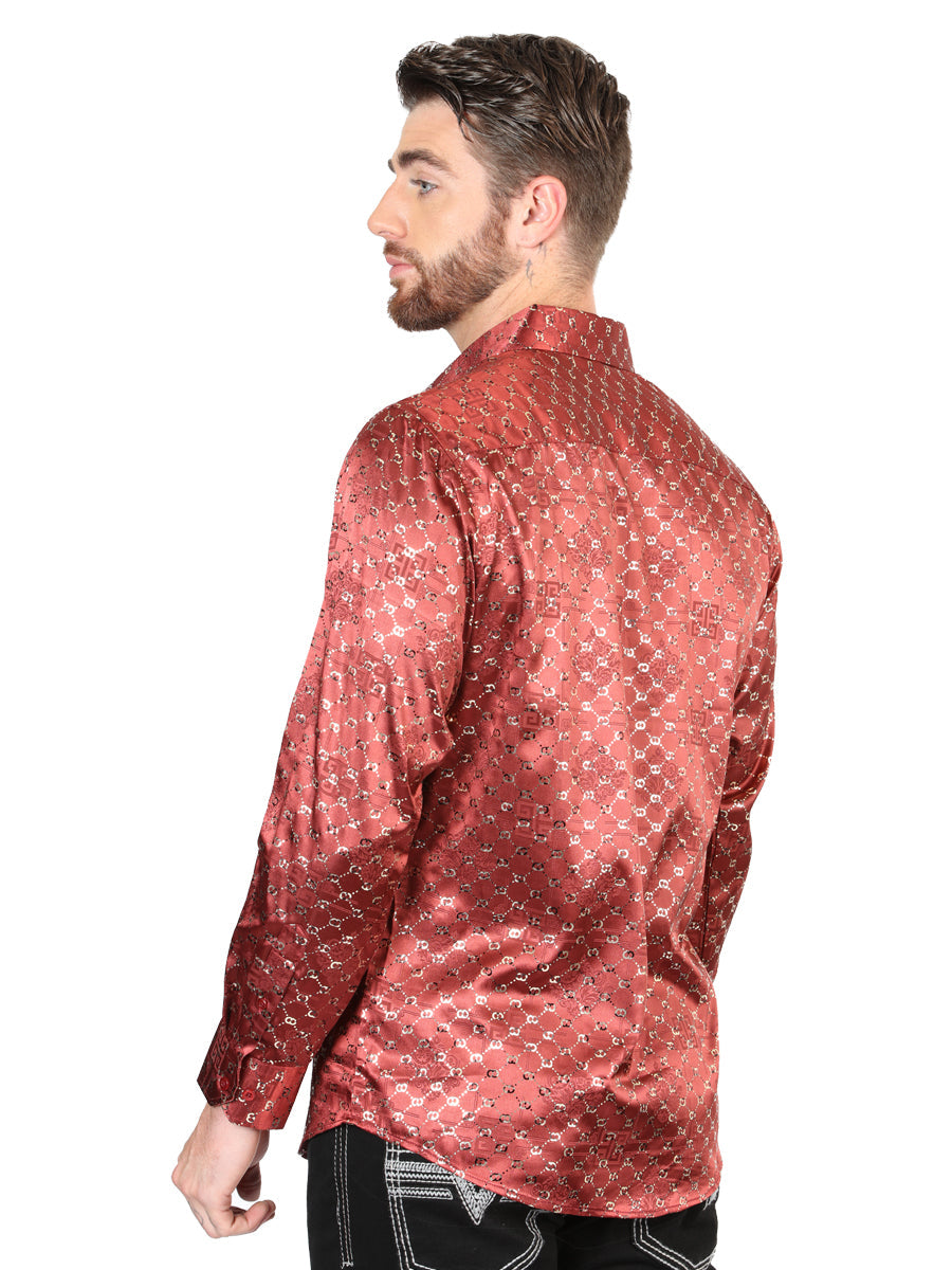 El General Burgundy/Gold Casual Long-Sleeve Shirt 44546