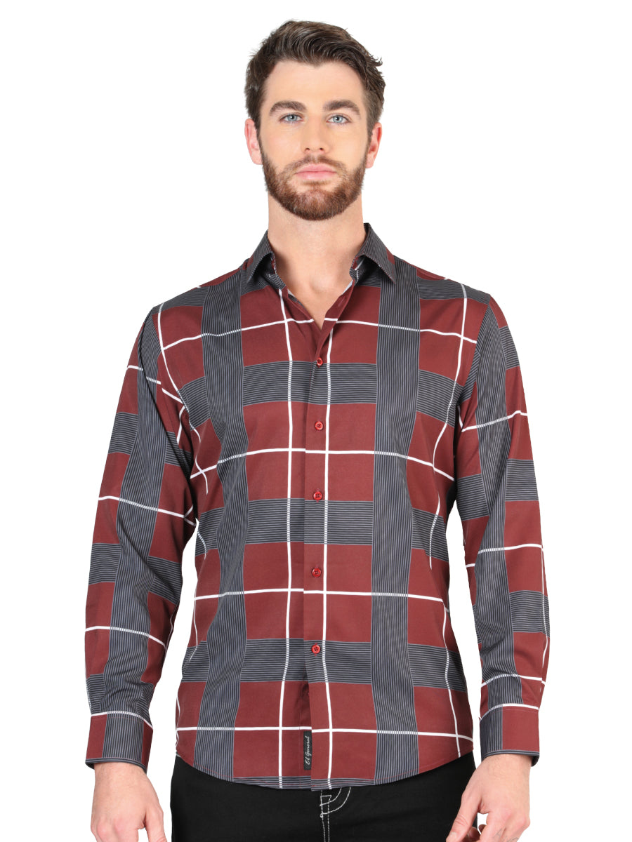 El General Burgundy Casual Long-Sleeve Shirt 44603