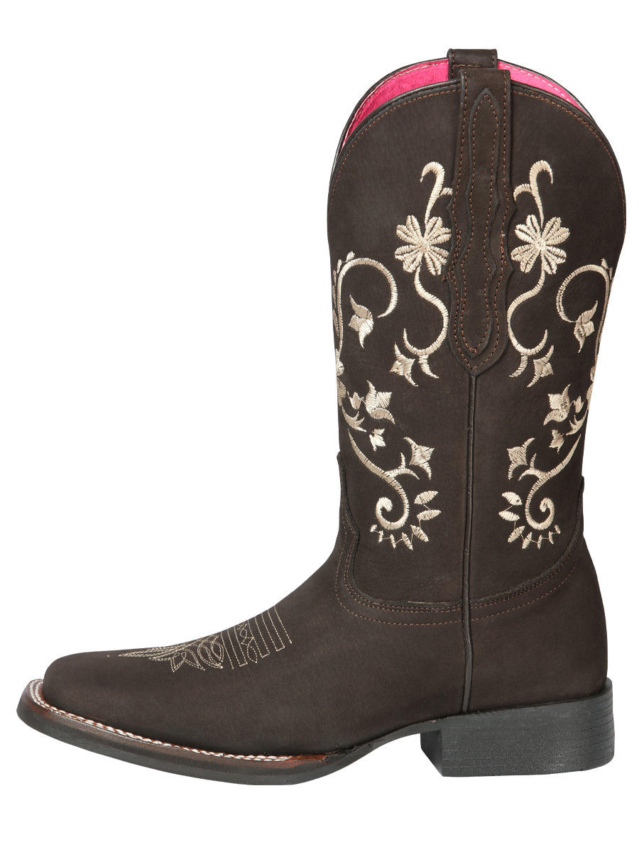 El General Women’s Leather Cowgirl Boots - Made in Mexico  - Nubuck Brown 44642