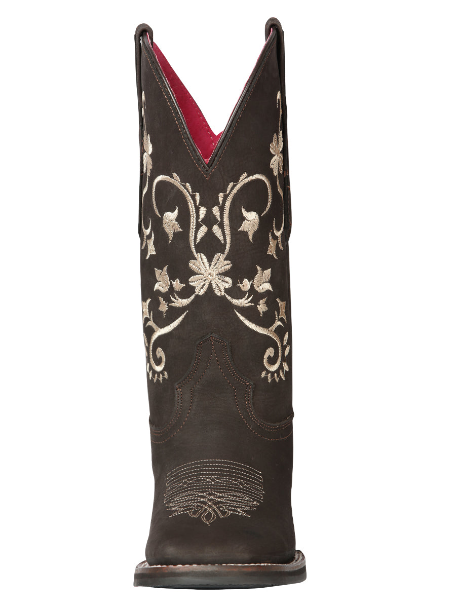 El General Women’s Leather Cowgirl Boots - Made in Mexico  - Nubuck Brown 44642
