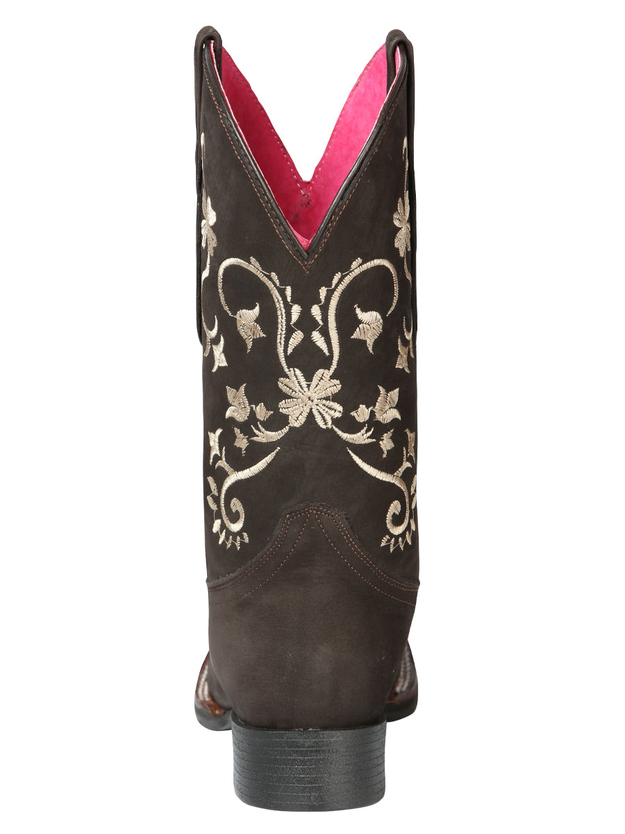 El General Women’s Leather Cowgirl Boots - Made in Mexico  - Nubuck Brown 44642