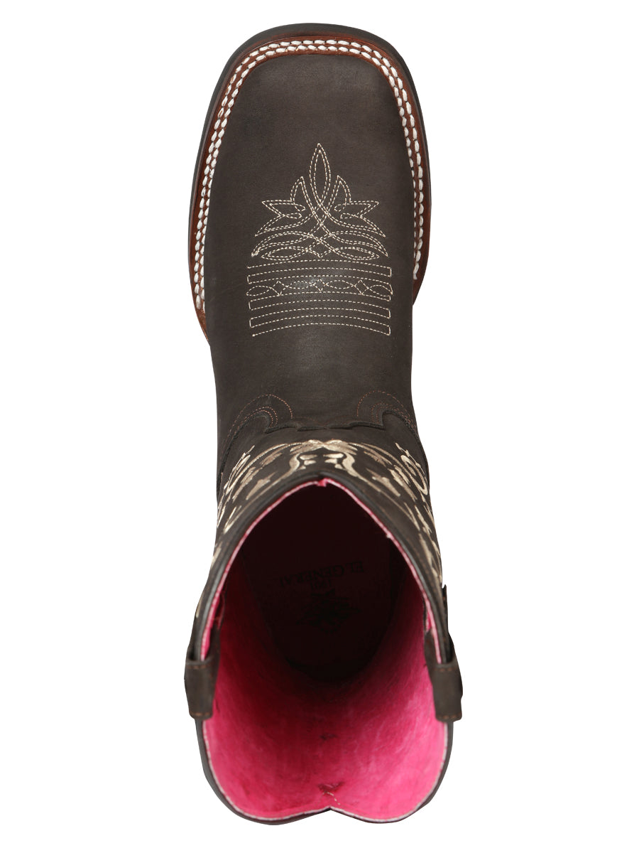 El General Women’s Leather Cowgirl Boots - Made in Mexico  - Nubuck Brown 44642
