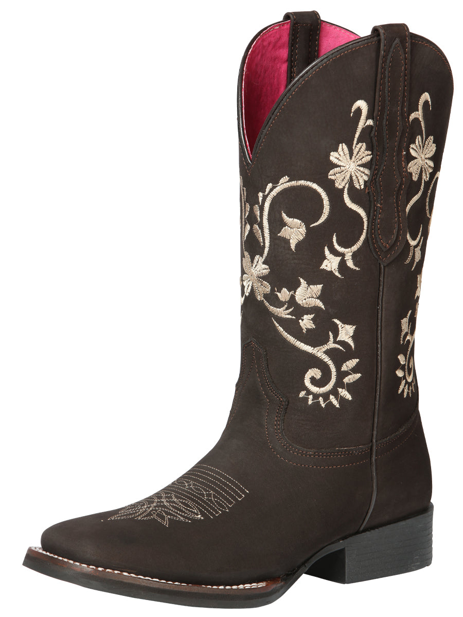 El General Women’s Leather Cowgirl Boots - Made in Mexico  - Nubuck Brown 44642