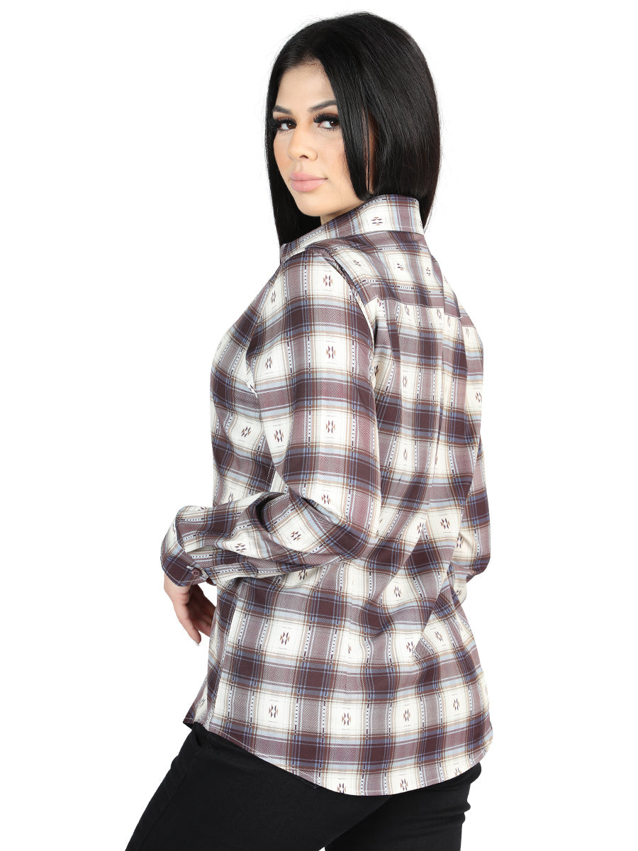 El General  -  Casual Long-Sleeve Shirt  - Beige/Burgandy 44730