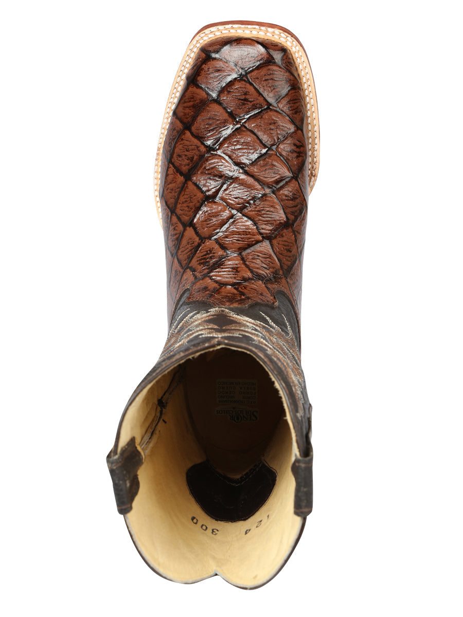 El Señor de los Cielos Men’s Rodeo Boot - Monster Fish Imitation Leather - Brown 44931