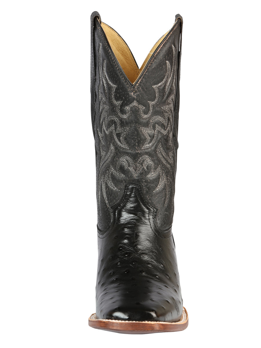Men's Leather Cowboy Boots - Made in Mexico - Embossed Black Ostrich 44935