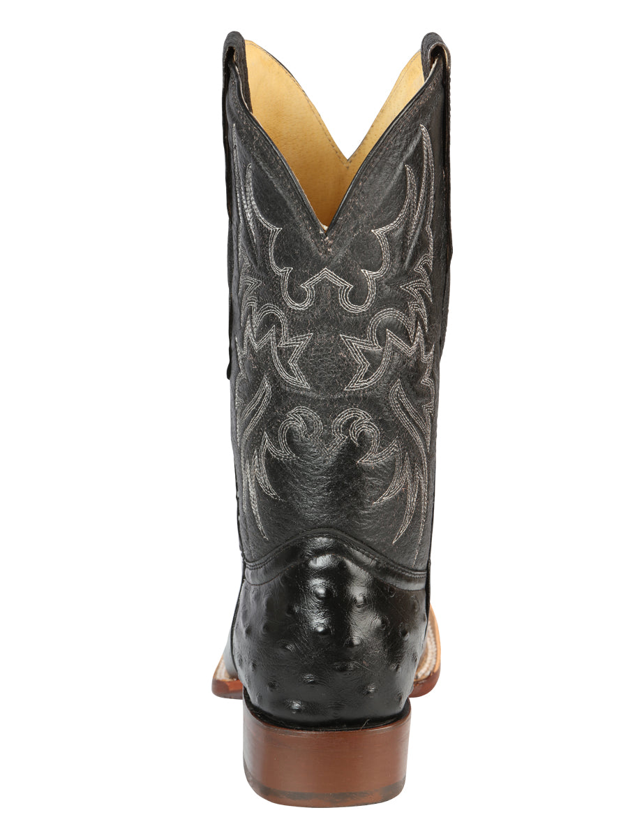 Men's Leather Cowboy Boots - Made in Mexico - Embossed Black Ostrich 44935
