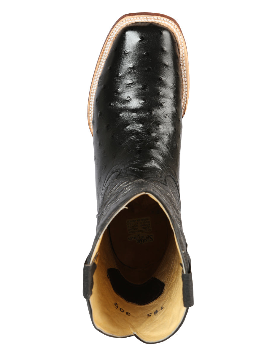 Men's Leather Cowboy Boots - Made in Mexico - Embossed Black Ostrich 44935