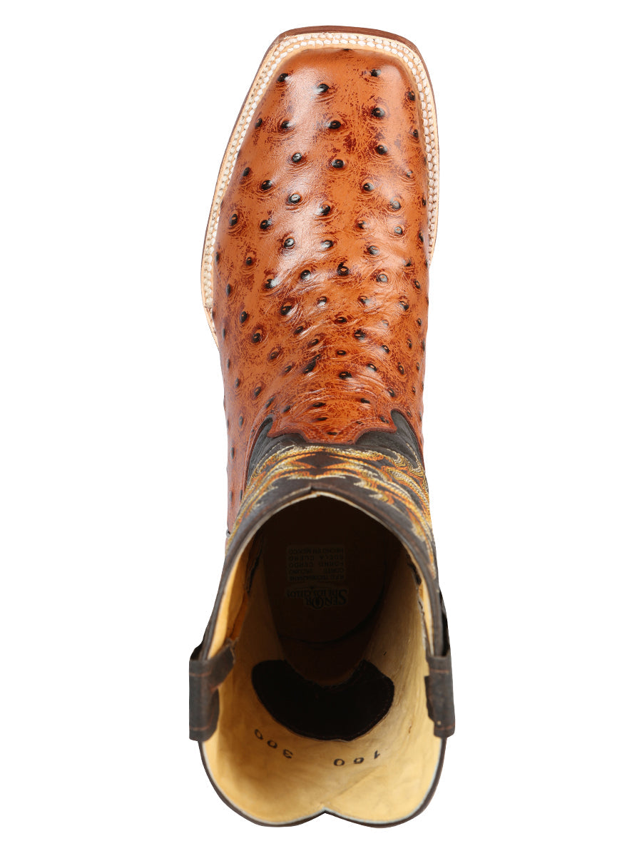 Men's Leather Cowboy Boots - Made in Mexico - Embossed Cogñac Ostrich 44936
