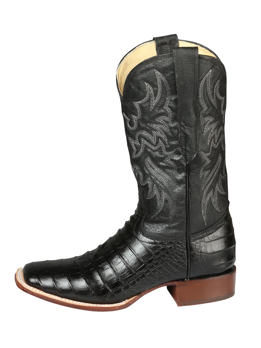 El General Men’s Leather Cowboy Boot - Made in Mexico - Embossed Caiman Belly Print  - Black 44938