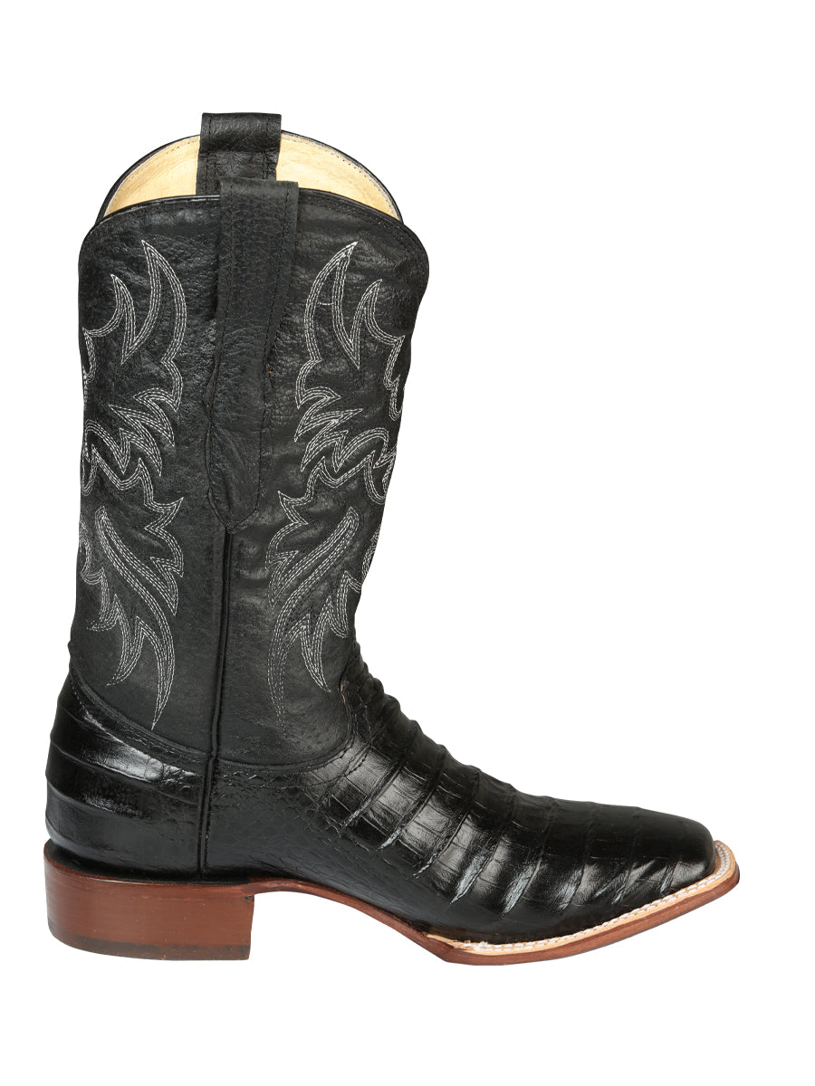 El General Men’s Leather Cowboy Boot - Made in Mexico - Embossed Caiman Belly Print  - Black 44938