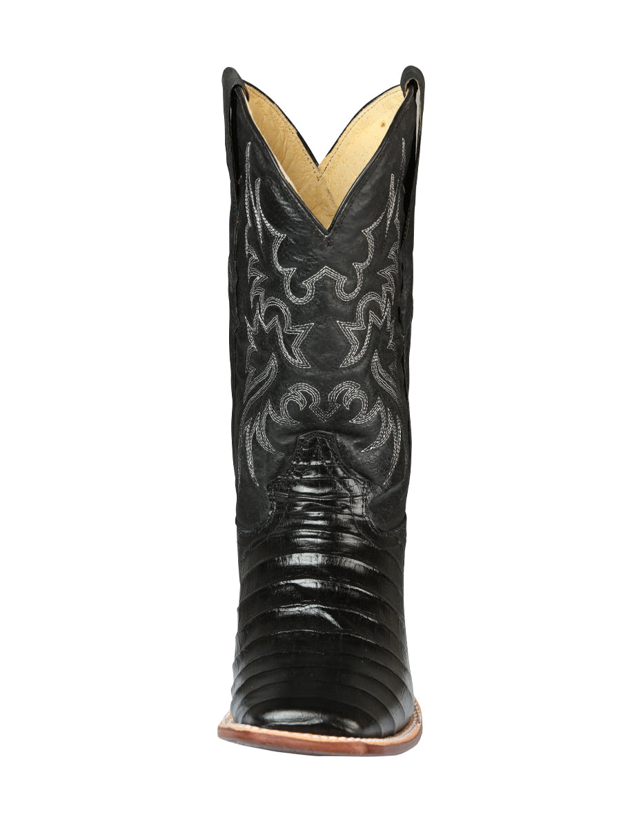 El General Men’s Leather Cowboy Boot - Made in Mexico - Embossed Caiman Belly Print  - Black 44938