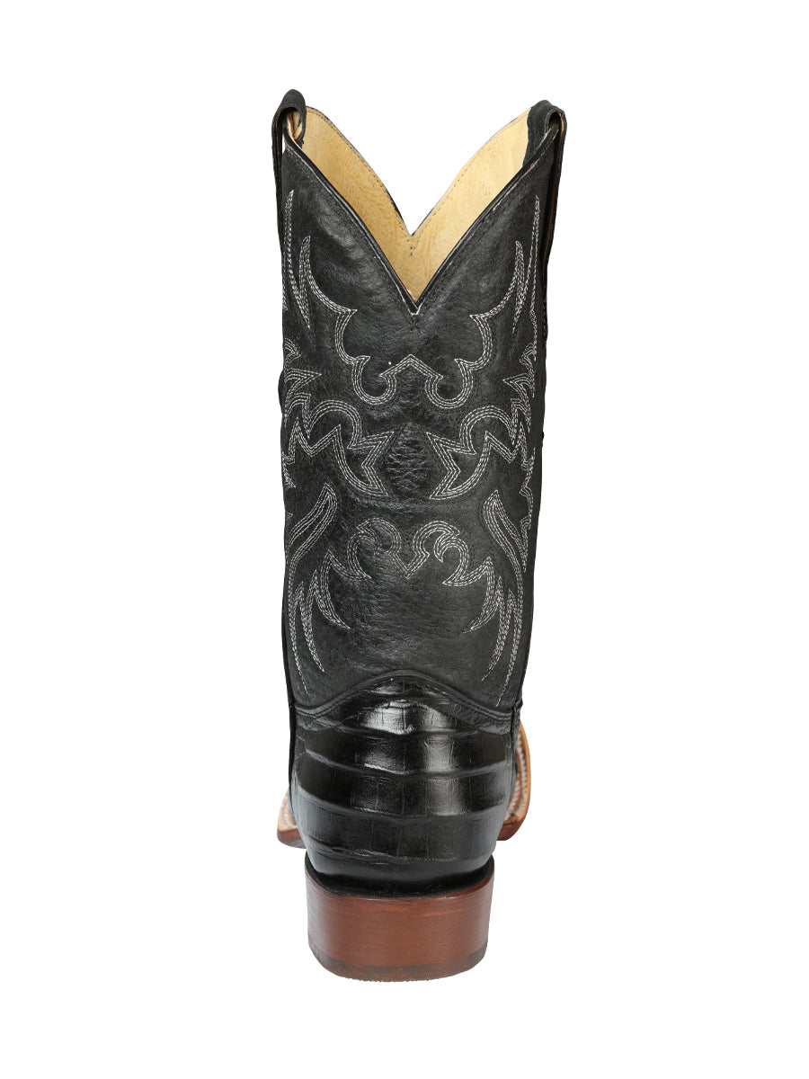 El General Men’s Leather Cowboy Boot - Made in Mexico - Embossed Caiman Belly Print  - Black 44938