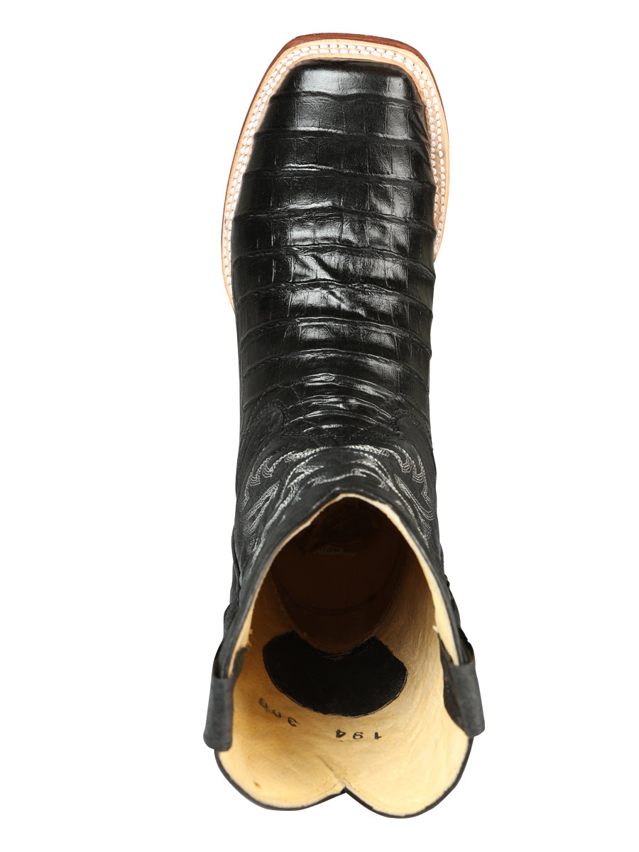 El General Men’s Leather Cowboy Boot - Made in Mexico - Embossed Caiman Belly Print  - Black 44938