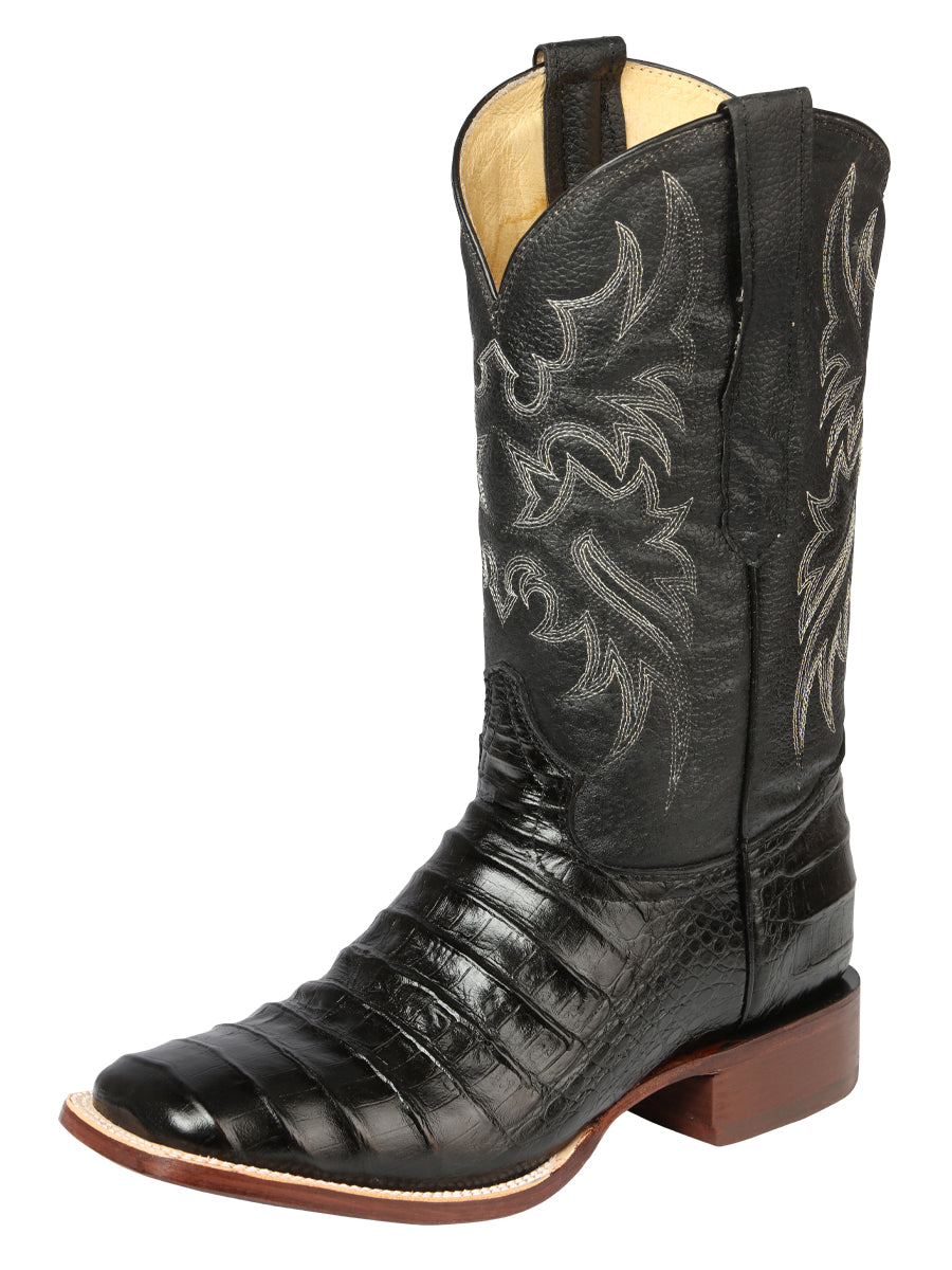 El General Men’s Leather Cowboy Boot - Made in Mexico - Embossed Caiman Belly Print  - Black 44938