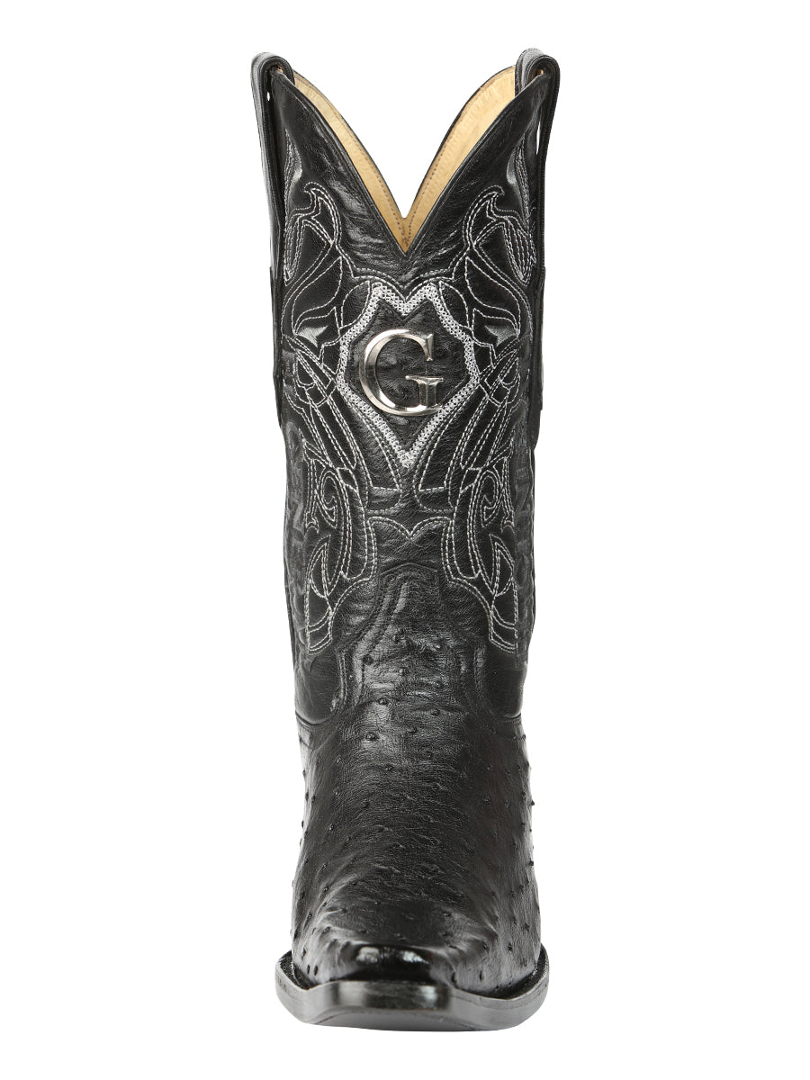 El General Men's Exotic Ostrich Leather Cowboy Boots - Black 45075