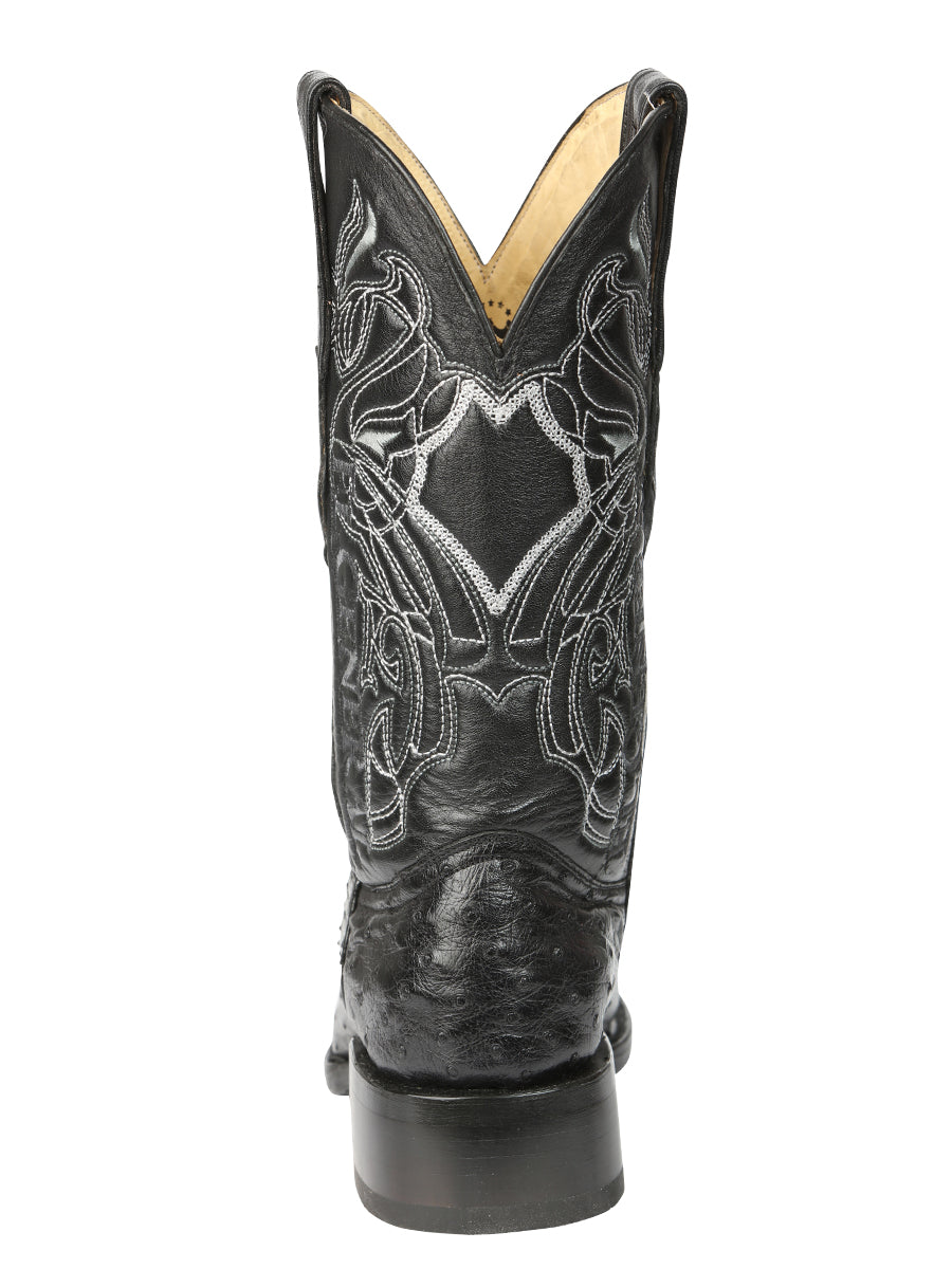 El General Men's Exotic Ostrich Leather Cowboy Boots - Black 45075