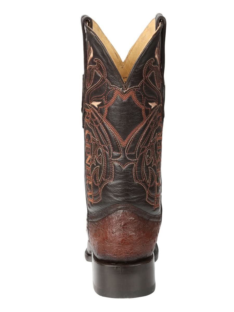 El General Men's Exotic Ostrich Leather Cowboy Boots - Brown 45076