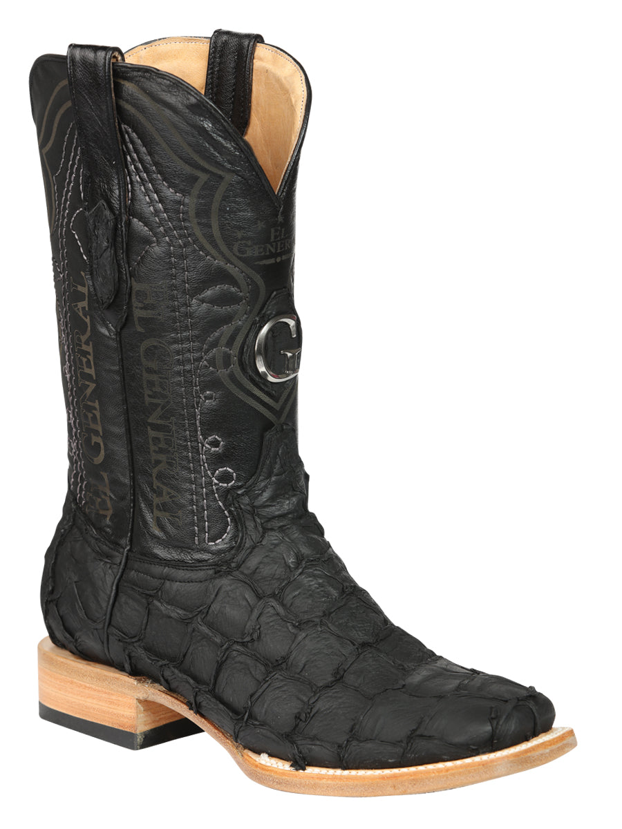 El General Men's Exotic Monster Fish Rodeo Cowboy Boots - Black 45083