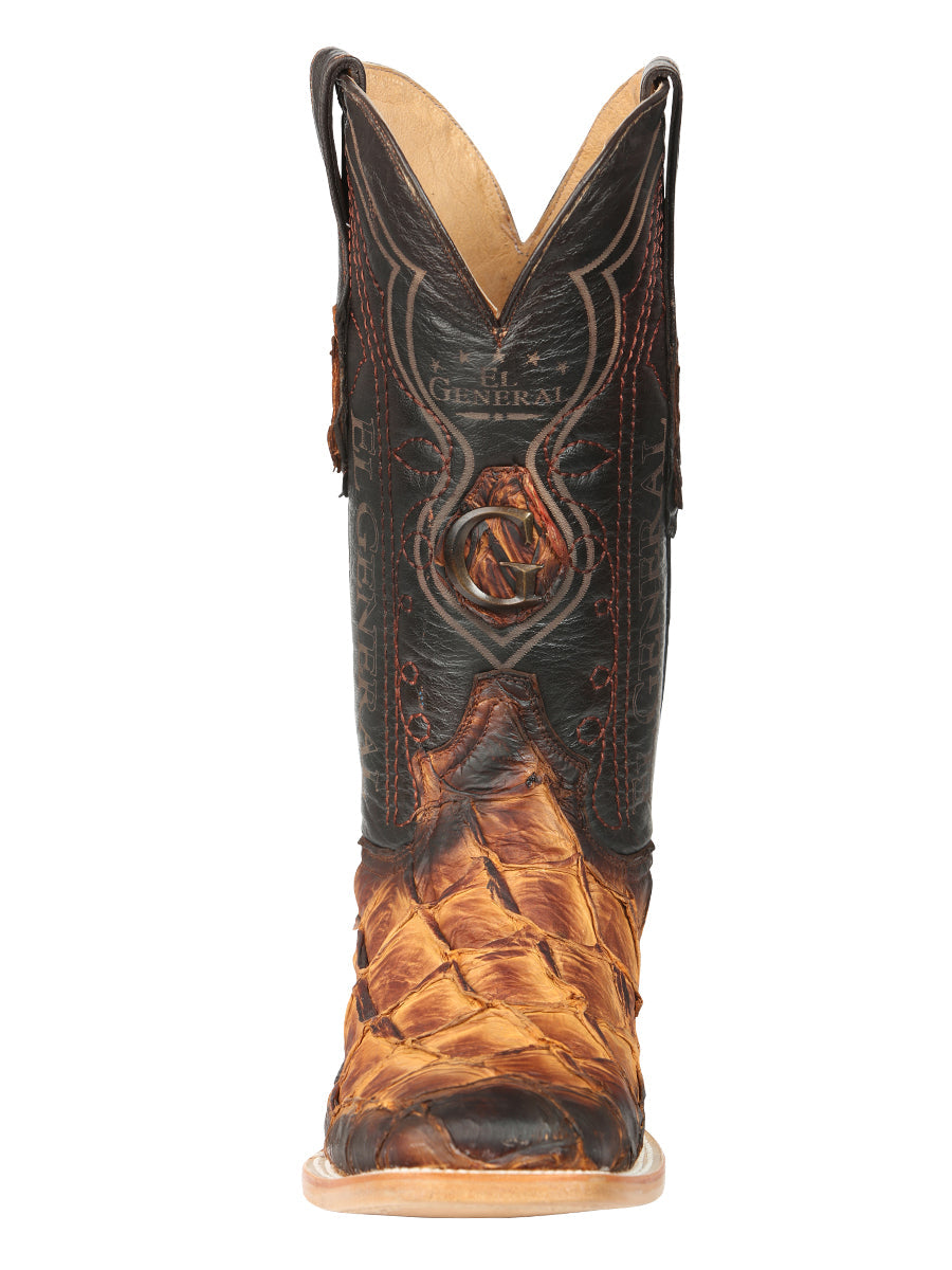 El General Men's Exotic Monster Fish Rodeo Cowboy Boots - Cognac 45085