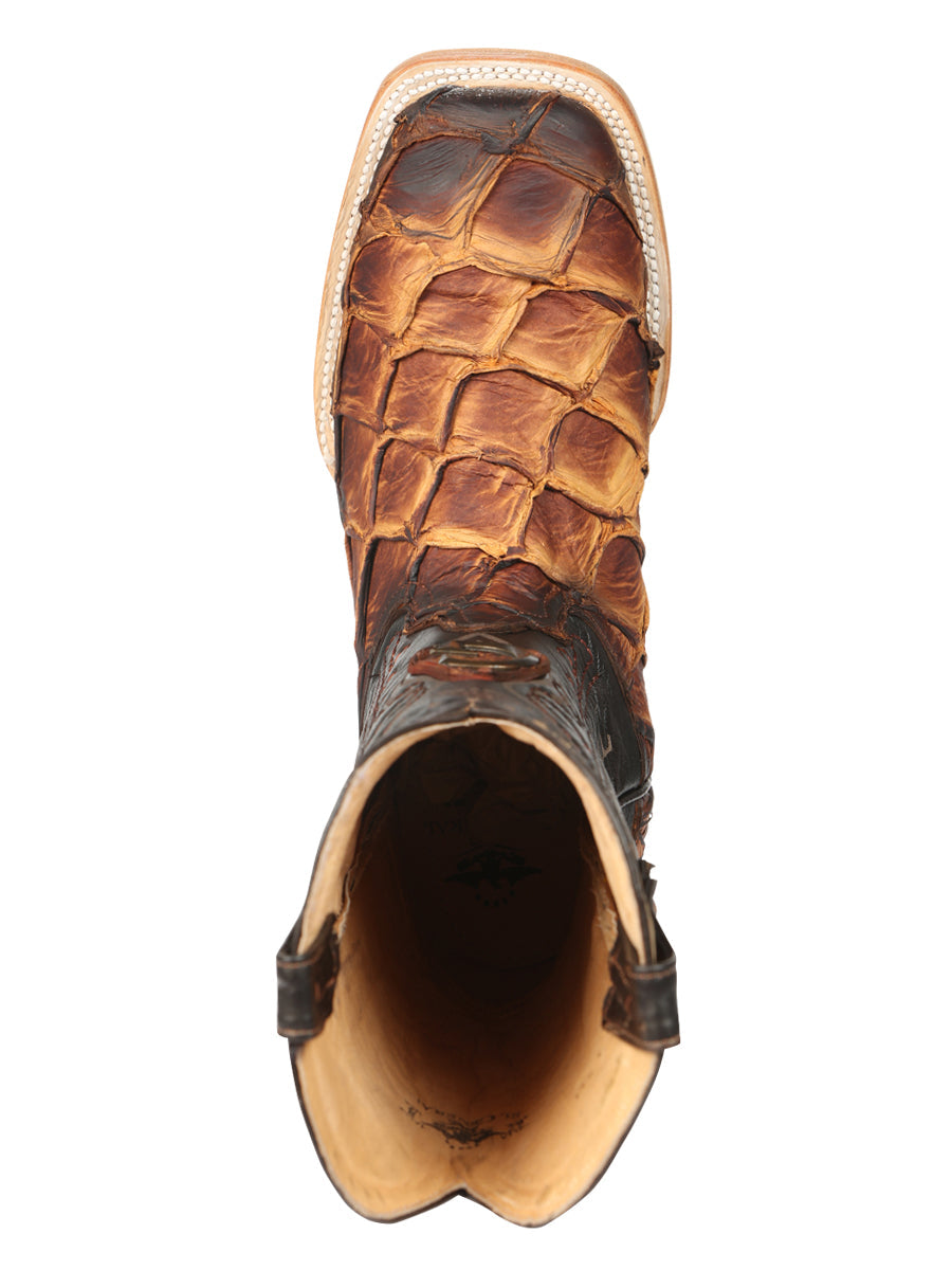 El General Men's Exotic Monster Fish Rodeo Cowboy Boots - Cognac 45085