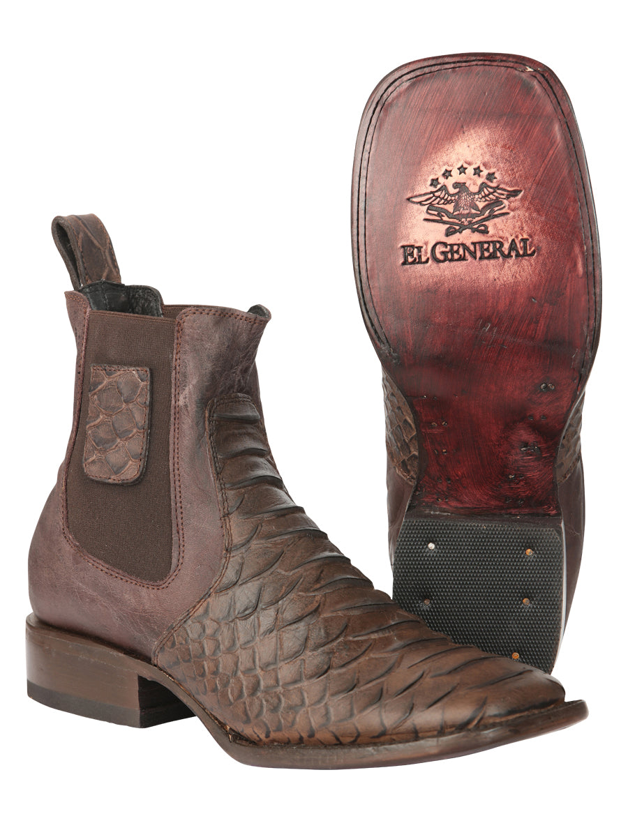 El General Men’s Python Imitation Brown Ankle Boots 45092