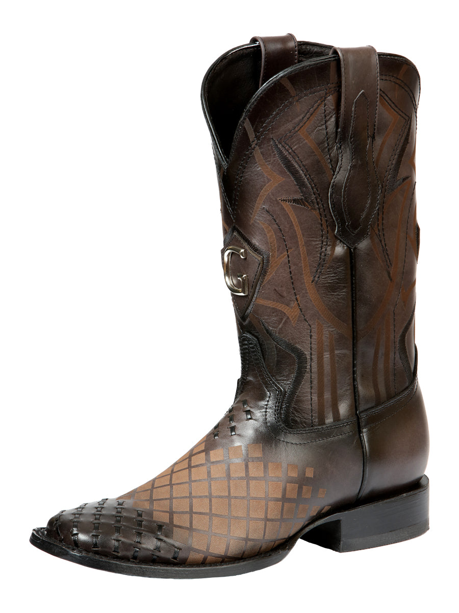 El General Men's Laser Woven Leather Cowboy Boot - Made in Mexico Gray 45172