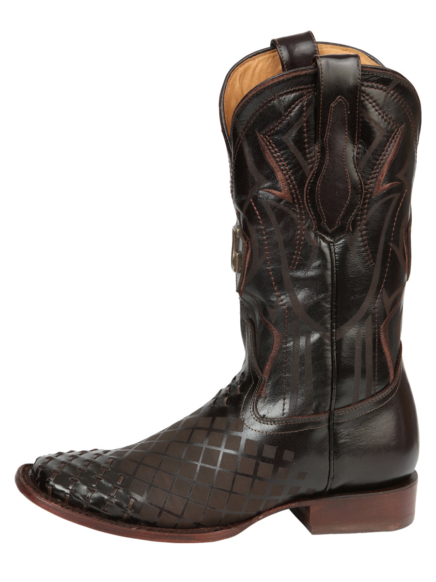 El General Men's Laser Woven Leather Cowboy - Made in Mexico - Brown 45173