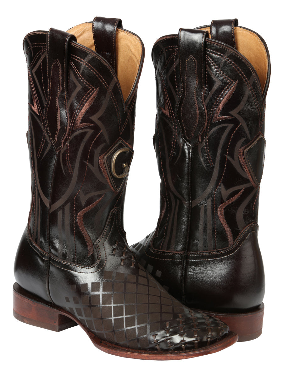 El General Men's Laser Woven Leather Cowboy - Made in Mexico - Brown 45173