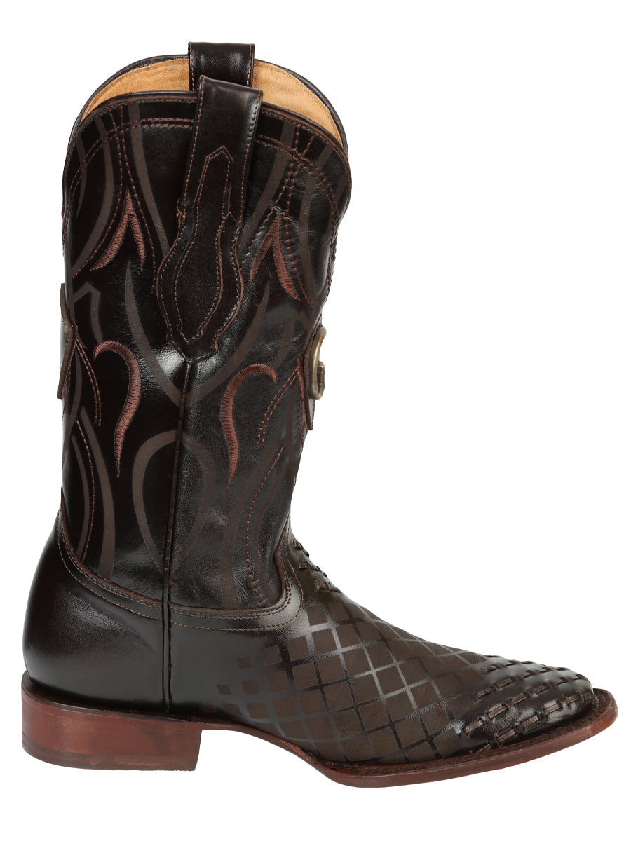 El General Men's Laser Woven Leather Cowboy - Made in Mexico - Brown 45173